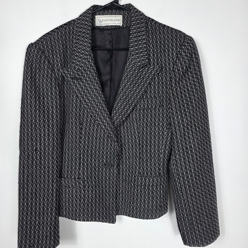 VTG Evan Picone Women's Black White Unionmade Blazer Jacket Size 10
